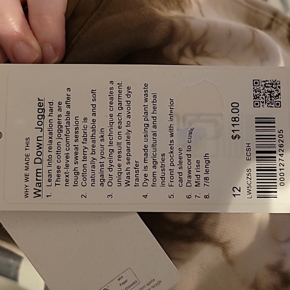 Lululemon Warm Down Jogger Pants Earth Dye Clay Size 12 NWT - Picture 3 of 4